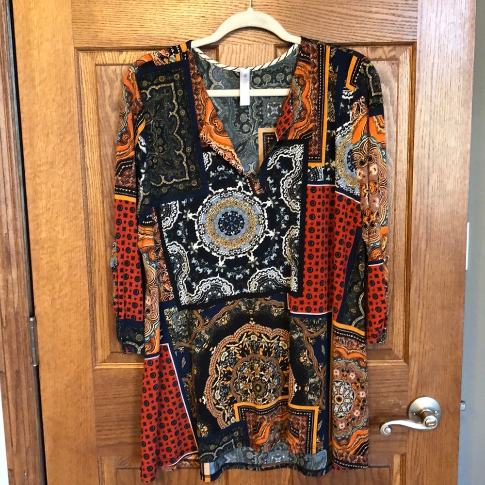 Paisley Grace Autumn Colors Tunic Top EUC